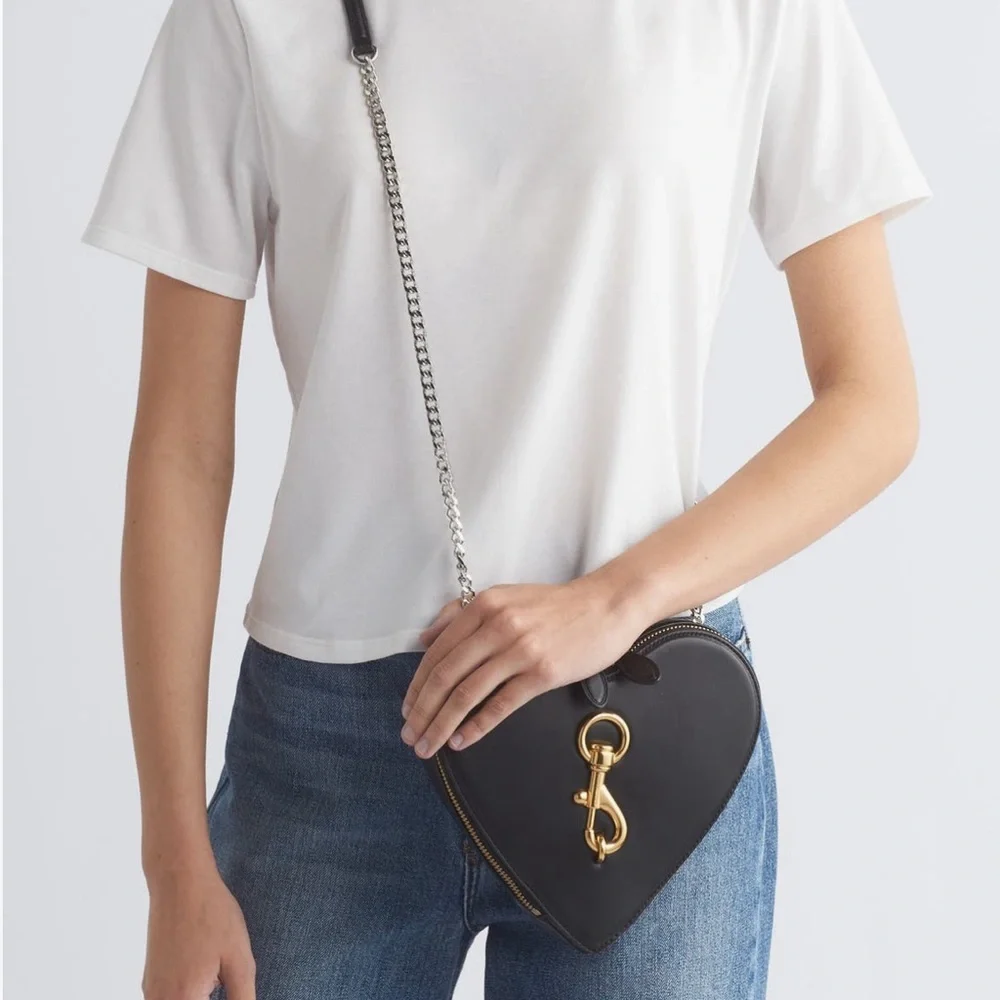 Rebecca Minkoff Heart Crossbody Bag Black Gold Silver - Picture 13 of 16
